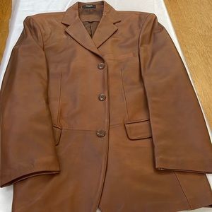 Stafford leather jacket suit, size small, color brown